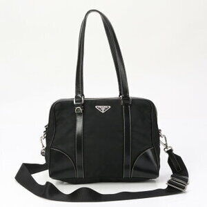 Prada Tessuto leather shoulder bag triangle logo black